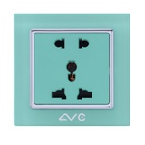 LVC6505B 水晶钢化玻璃面板 多功能五孔带保护门插座(翡翠绿)