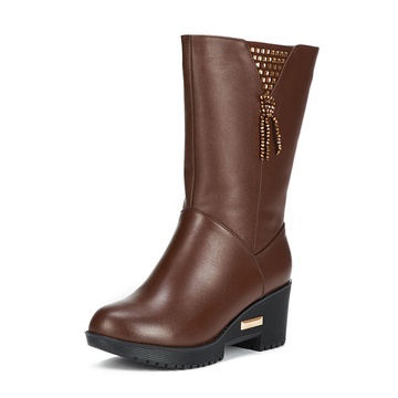 麦高 2013冬款新款女式坡跟牛皮保暖时尚女靴 C19905(棕色 37)