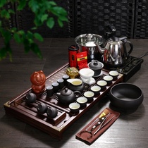 君肴 紫砂陶瓷 整套茶具茶盘实木(内白紫砂杯架带双炉)
