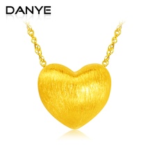 DANYE 3D硬金千足金 挂饰爱心型吊坠 女款 配纯银镀金水波链