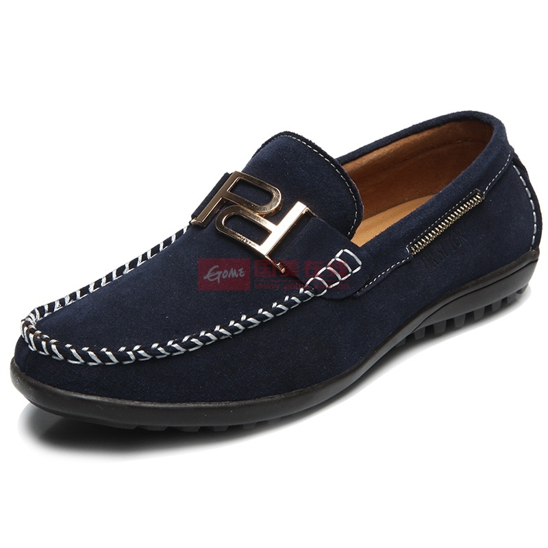 帝伯格 真皮反绒皮鞋男鞋 头层牛皮套脚橡胶底