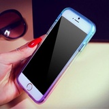 iPhone6/6plus手机壳 苹果6/6plus渐变彩虹边框4.7 5.5保护套彩色硅胶(蓝紫色 iPhone6plus)