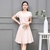 时尚套装连衣裙淑女 学院风套装裙夏季纯色短袖气质百搭两件套装JHC6808(皮粉 M)