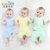 优奇纯棉短袖婴儿衣服薄款0-3-6个月婴幼儿套装女1-2岁男宝宝夏装(粉蓝-七分袖 73cm（6-9个月）)第2张高清大图