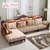 紫瑞天祥 简约欧式沙发布艺沙发L型客厅转角沙发组合实木雕花实木沙发