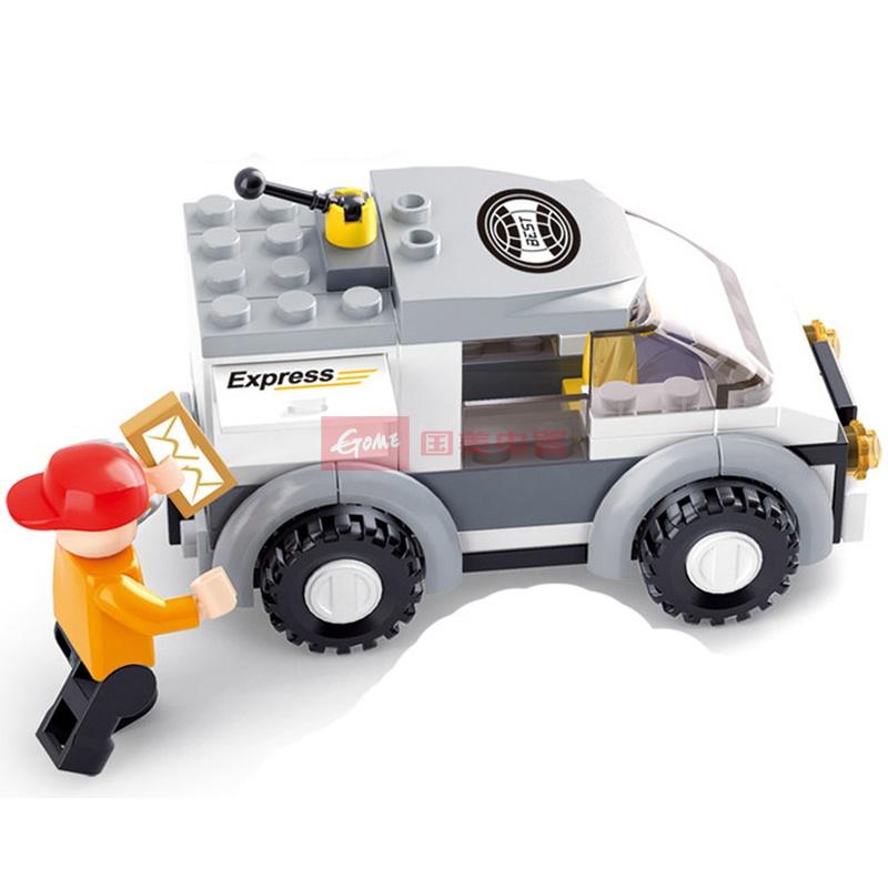 小鲁班乐高式拼装积木塑料拼插积木 航空天地-快递车快递员b0359