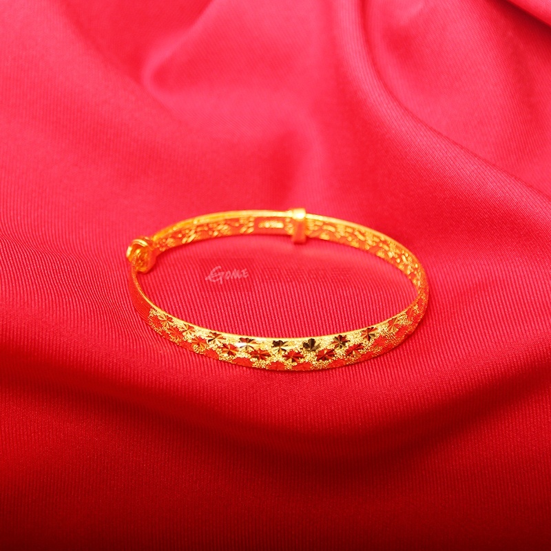 金叶珠宝 满天星 999千足金手环 24k纯黄金手镯 车花 女款活口可调节