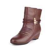麦高 冬季新款女鞋 时尚中筒金属装饰保暖女靴 W8929001(棕色 36)