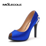 moolecole莫蕾蔻蕾 秋季新款单鞋高跟鞋撞色女鞋高跟细跟鞋865-1(蓝色 38)