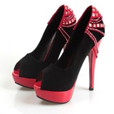 爱玛莎莉2013春新款绒面细高跟水钻时尚女鞋单鞋916－5C偏小一码，加大一码选(黑红色 35)