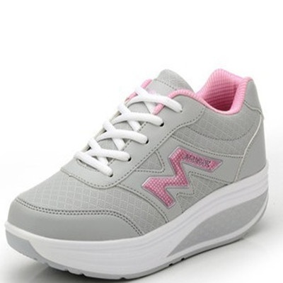 2013新款健身减肥鞋皮面透气摇摇鞋女厚底休闲运动鞋(灰色 40)
