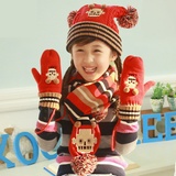韩国kocotree新款机器人绒球帽子围巾手套三件套(红色)
