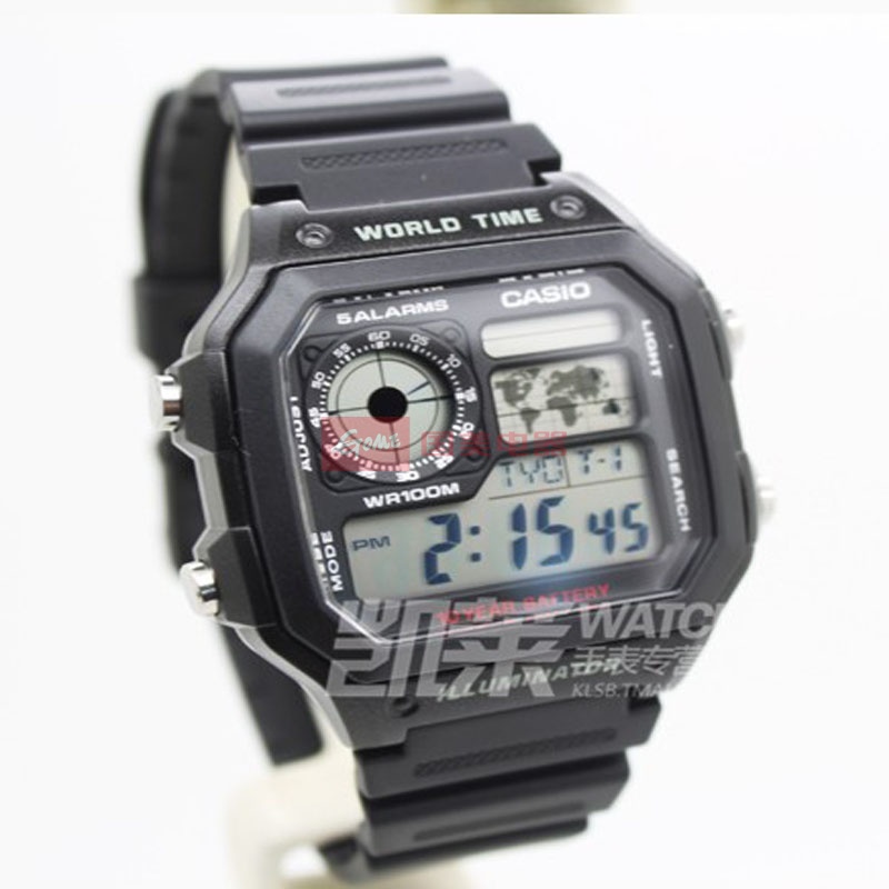 casio/卡西欧 方形数显 十年电池运动防水手表 ae-1200whb-3b卡西欧