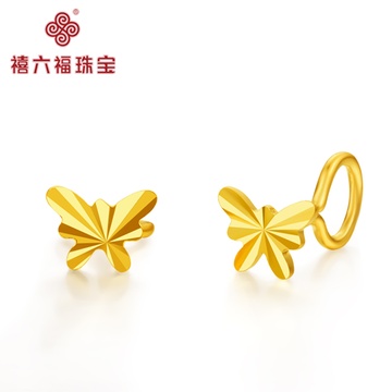 禧六福千足金999黄金耳钉时尚精致蝴蝶状黄金耳钉约153克