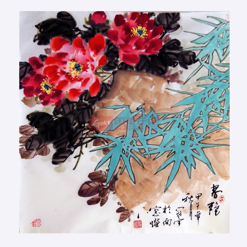 【国墨斋国画大图】国墨斋 纯手绘真迹吴冠宇四尺斗方花鸟《春艳》