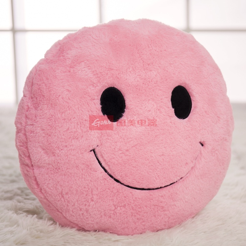 创意礼品卡通圆形笑脸沙发抱枕靠垫午睡枕毛绒玩具娃娃生日礼物粉红色