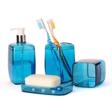 普润 炫彩实用卫浴 乳液瓶 牙刷架 漱口杯 香皂盒 卫浴洗漱4件套 蓝色（EE8107）