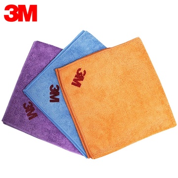 3M洗车毛巾擦车巾擦车毛巾汽车毛巾吸水毛巾加厚超细纤维擦拭布(橙色、蓝色、紫色 5条装)