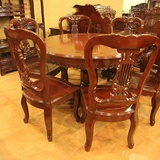 红木家具1.2米红木圆桌实木餐桌饭桌红檀木黑檀木(红檀木 1.2米+6椅)