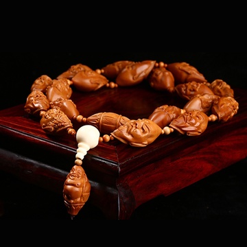 南工精品橄榄核雕刻长串项链文玩挂脖(十八罗汉头长串)