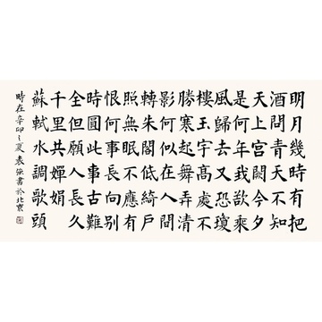 袁强 水调歌头3> 书法 楷书 苏轼 竖幅立轴